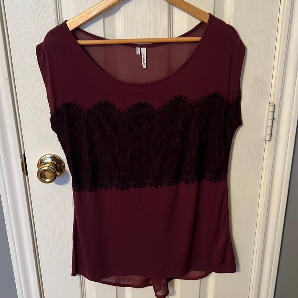 Studio Y Burgundy and Black Lace Blouse